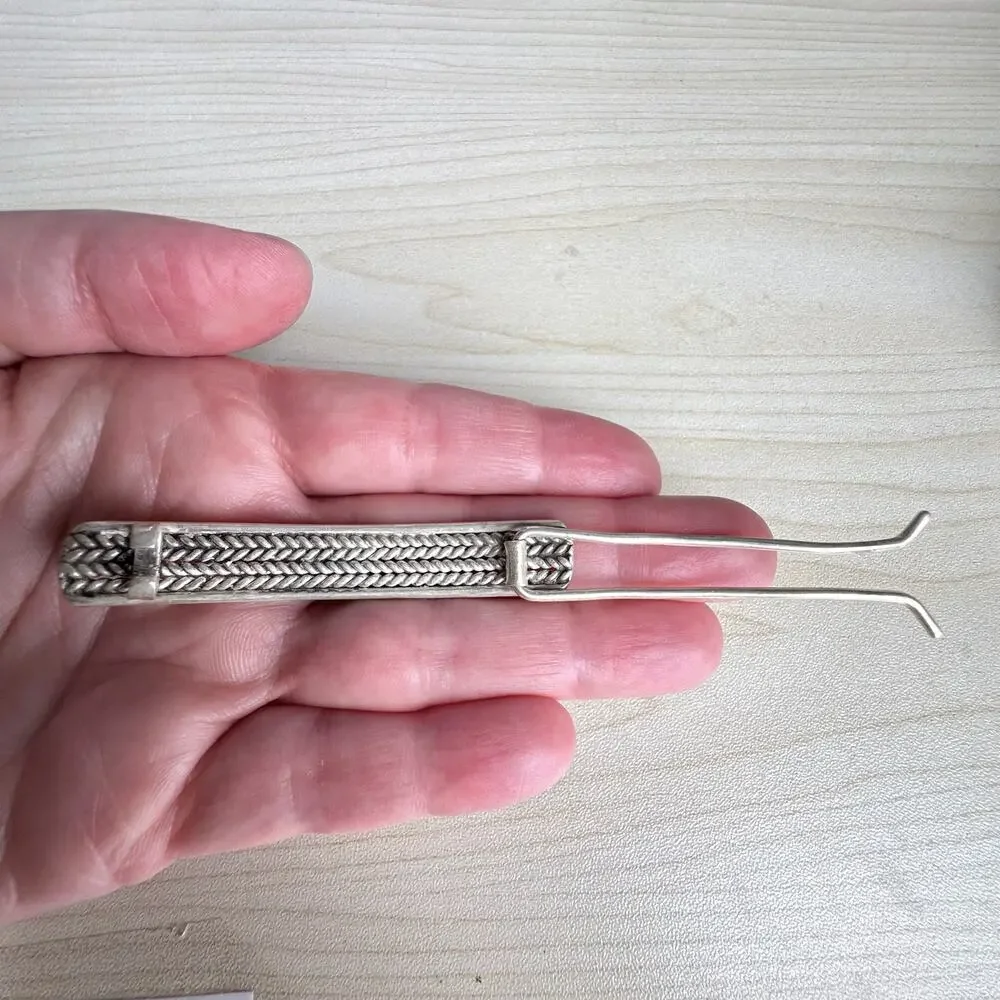Vintage Southwest Silver & Turquoise Braided Metal Hair Barrette
